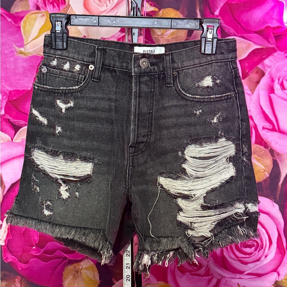 pistola Black Distressed Denim Jean Shorts